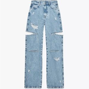 ZARA Z1975 MID-RISE STRAIGHT CUT OUTS RIPPED JEANS